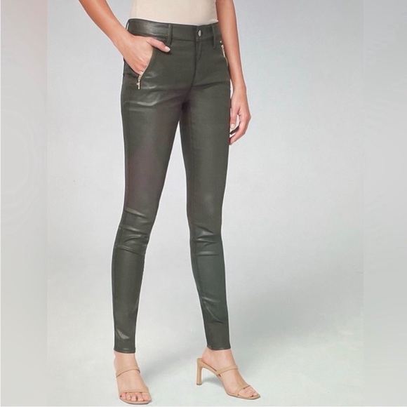 White House Black Market Dark Green Faux Leather Coated Pants - Picture 3 of 11